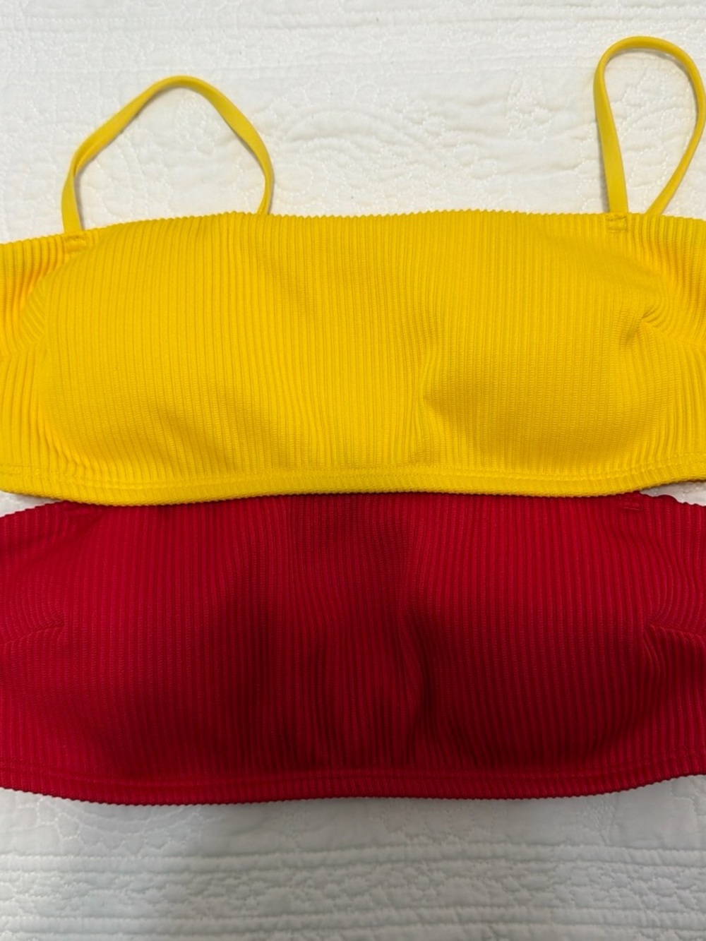Lot of 2 Hollister Swim Ribbed Bandeau Bikini Tops Size M Yellow